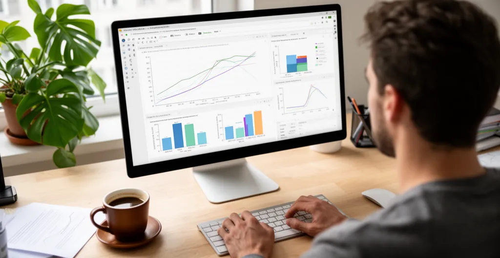 Personne consultant des graphiques de données immobilières sur écran d'ordinateur