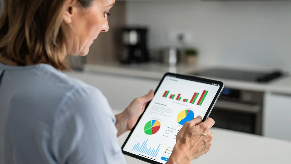 Femme utilisant une tablette pour simuler son crédit immobilier avec assurance