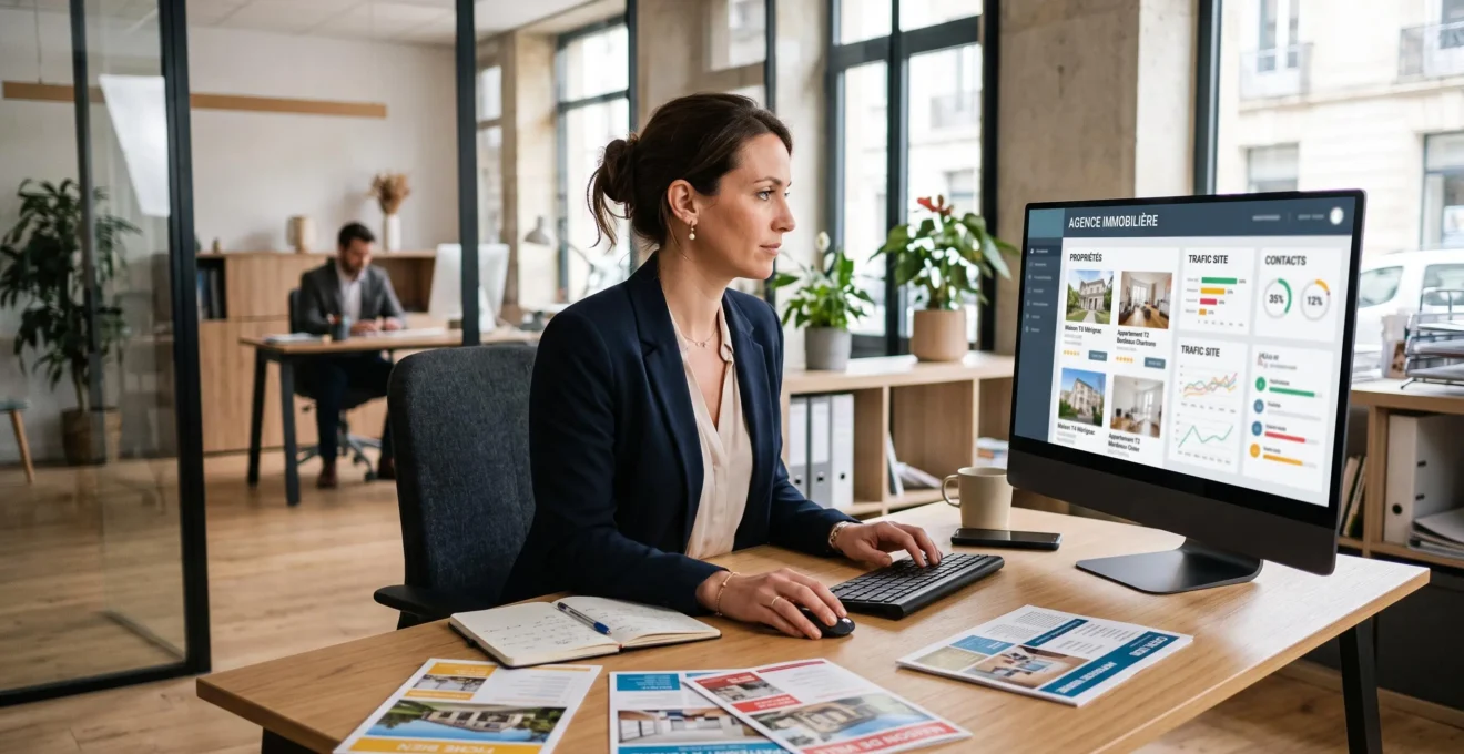 Responsable d'agence analysant les performances de ses annonces immobilières en ligne